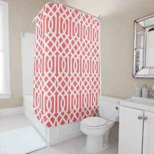 Coral and White Trellis   Editable Colours Shower Curtain
