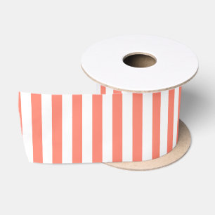 Coral and White Vertical Stripes Satin Ribbon