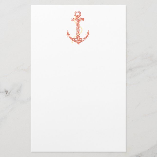 Coral and Yellow Anchor Beach Wedding Stationery (Front)