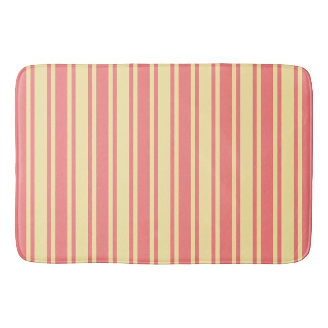 Coral and yellow candy stripes bath mat (Front)