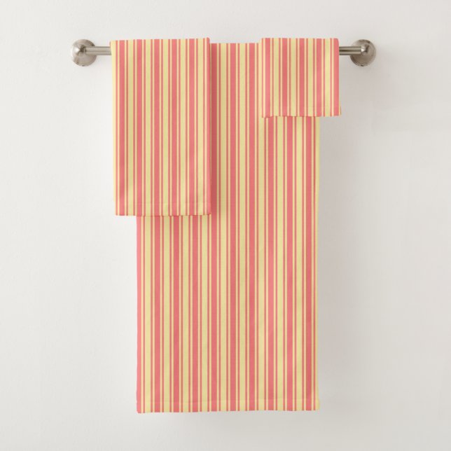 Coral and yellow candy stripes bath towel set (Insitu)
