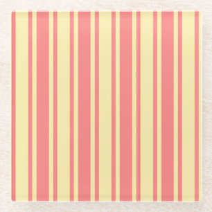 Coral and yellow candy stripes glass coaster