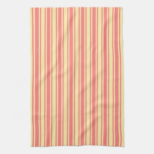 Coral and yellow candy stripes tea towel