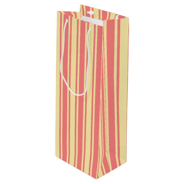 Coral and yellow candy stripes wine gift bag (Front Angled)