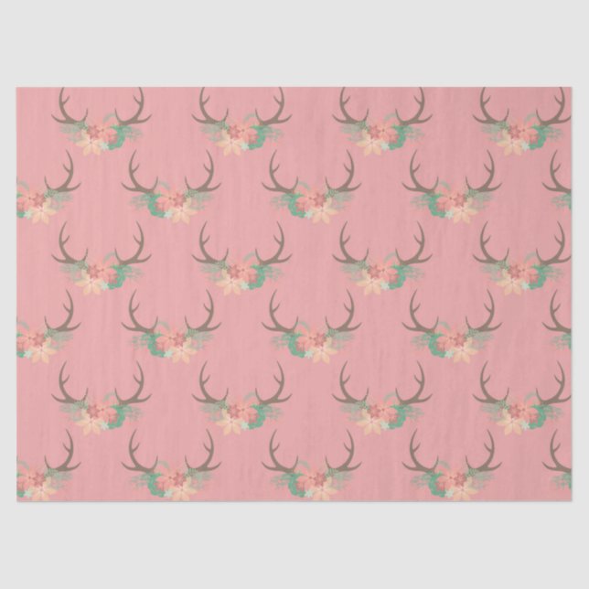 Coral Antlers and Flowers Decoupage Tissue Paper (Front)