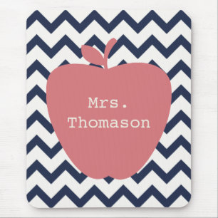 Coral Apple & Navy Chevron Teacher Mouse Mat