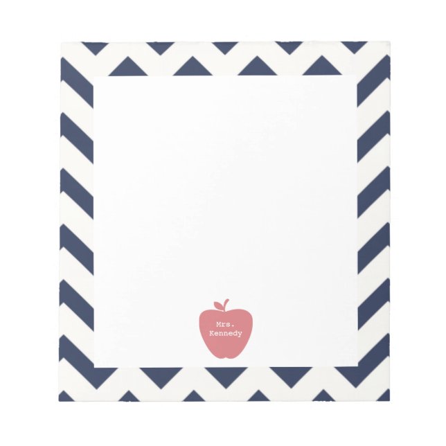Coral Apple Navy Chevron Teacher Notepad (Front)
