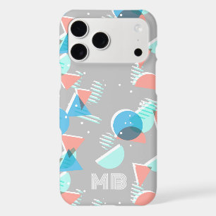 Coral Aqua Blue Green Grey Midcentury Art Pattern