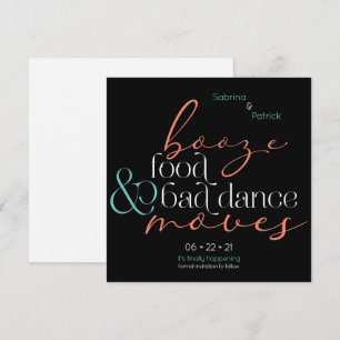 Coral Aqua Booze Food Bad Dance Moves Save theDate Invitation