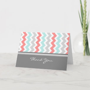 Coral Aqua Grey Baby Shower Hostess Thank You Card