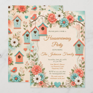 Coral Aqua Housewarming Party Invitation