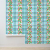 Coral Aqua & Lime Floral Column on Gingham
