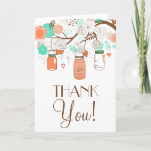 Coral & Aqua Mason Jars Thank You Card