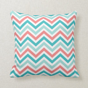 Coral Aqua Mint Chevron Stripes Throw Pillow