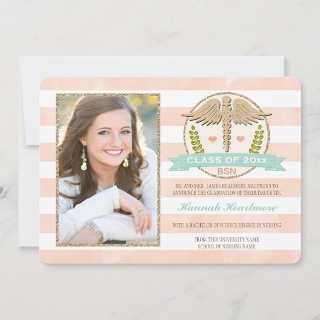 Coral Aqua Nursing School Graduation Announcement (Front)