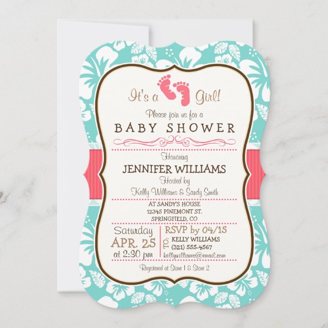 Coral, Aqua Tropical Baby Shower Invitation (Front)