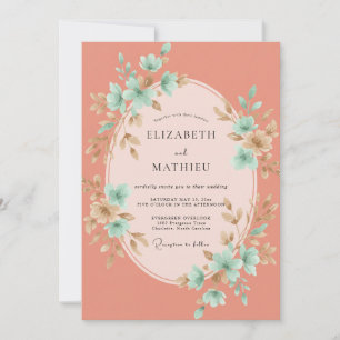 Coral Aqua Watercolor Wedding Invitation