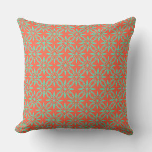 Coral Aquamarine Flower Seamless Pattern Cushion