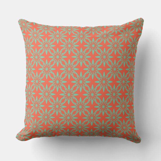 Coral Aquamarine Flower Seamless Pattern Cushion (Front)