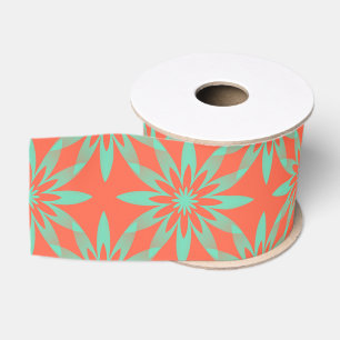 Coral Aquamarine Flower Seamless Pattern Grosgrain Ribbon
