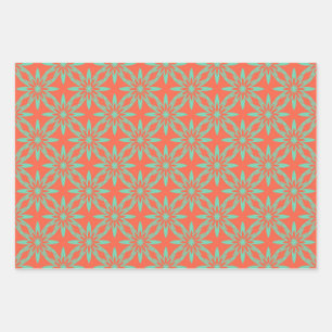 Coral Aquamarine Flower Seamless Pattern Wrapping Paper Sheet
