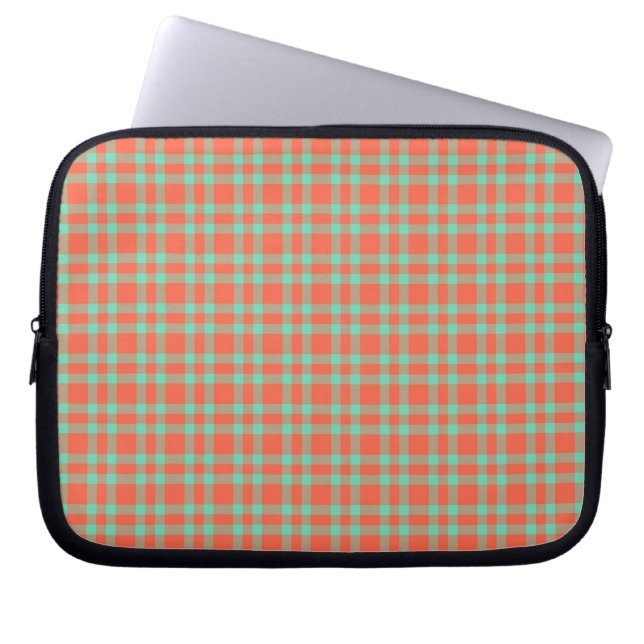 Coral Aquamarine Plaid Pattern Laptop Sleeve (Front)