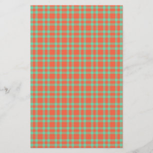 Coral Aquamarine Plaid Pattern Stationery