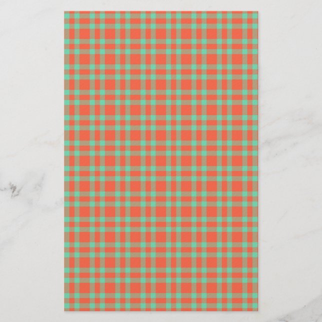 Coral Aquamarine Plaid Pattern Stationery (Front)