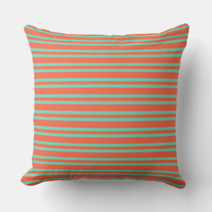 Coral Aquamarine Stripes Seamless Pattern Cushion