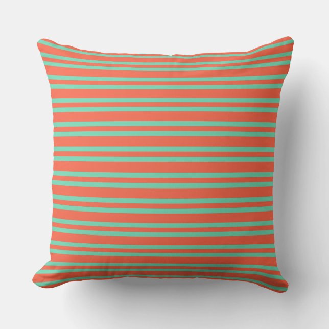 Coral Aquamarine Stripes Seamless Pattern Cushion (Front)