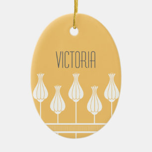 Coral Art Deco Floral Oval Ornament