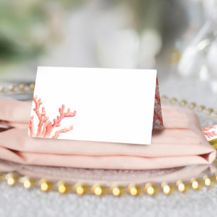 Coral art wedding place cards