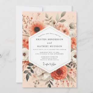 Coral Artistic Bloom Wedding Invitation