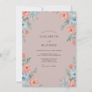Coral Ash Leafy Wedding Invitation
