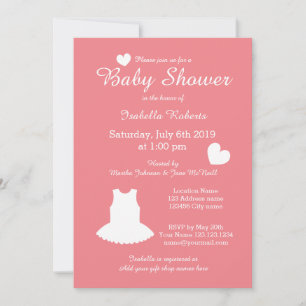 Coral ballerina baby shower invitations with tutu