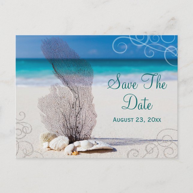 Coral Beach Save the Date Destination Wedding Card (Front)