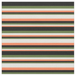 Coral, Beige, Dark Olive Green & Black Coloured Fabric