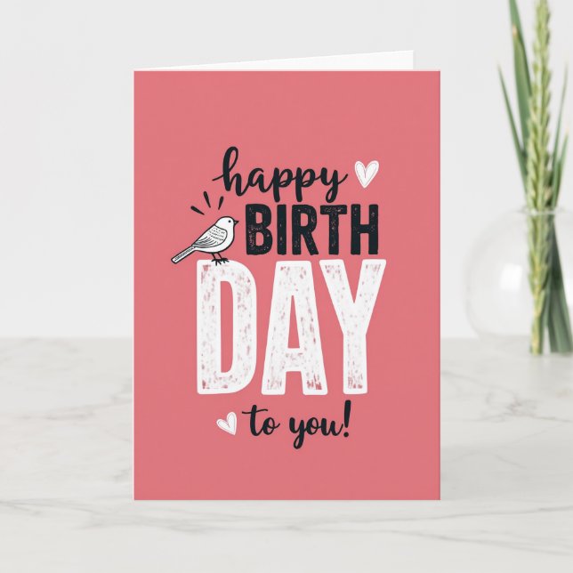 Coral Bird Birthday Card (Front)