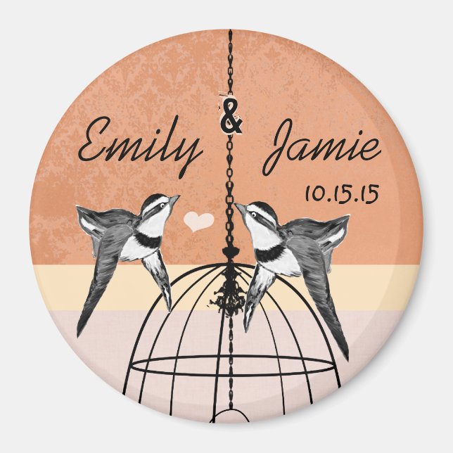 Coral Bird Cage Wedding Magnets or Customise (Front)