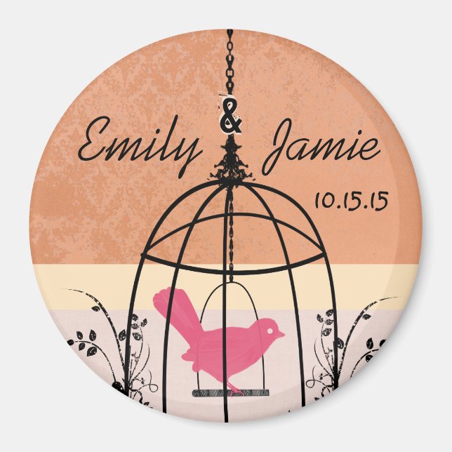Coral Bird Cage Wedding Magnets or Customize (Front)