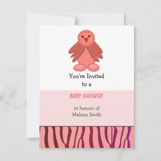 Coral Birdie Baby Shower Invitation (Front)