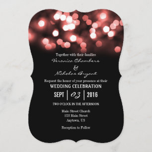 Coral Black Bokeh Glitter Lights Wedding Invites