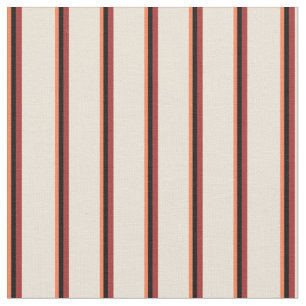 Coral, Black, Brown & Bisque Pattern of Stripes Fabric