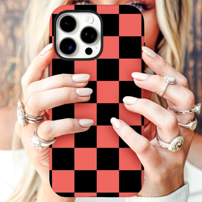 Coral Black Chequerboard Case-Mate iPhone Case (Creator Uploaded)