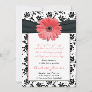 Coral Black Gerbera Daisy Bridal Shower Invitation