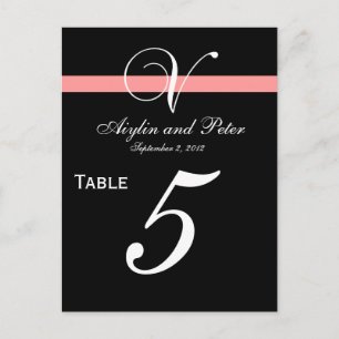 Coral Black Initial V Wedding Table Number Cards