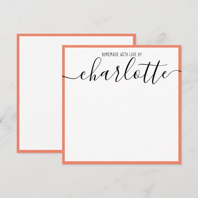 Coral Black Script Name Baby Shower Notes (Front/Back)