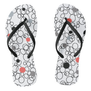 Coral Black White Circles Dots Flip Flops
