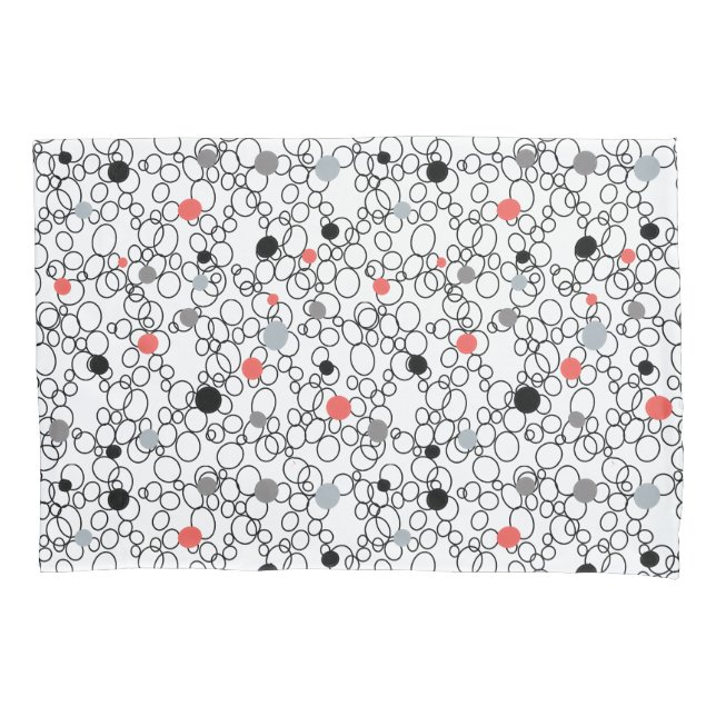 Coral Black White Circles, Dots Pillowcase (Front-Left)