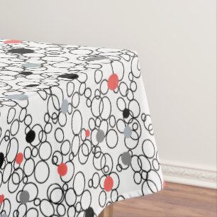 Coral Black White Circles, Dots Tablecloth